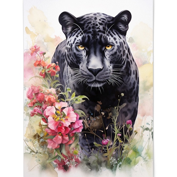 Watercolor Black Jaguar Wall Art Print Unframed - Majestic Jungle Elegance - Picture 3 of 6
